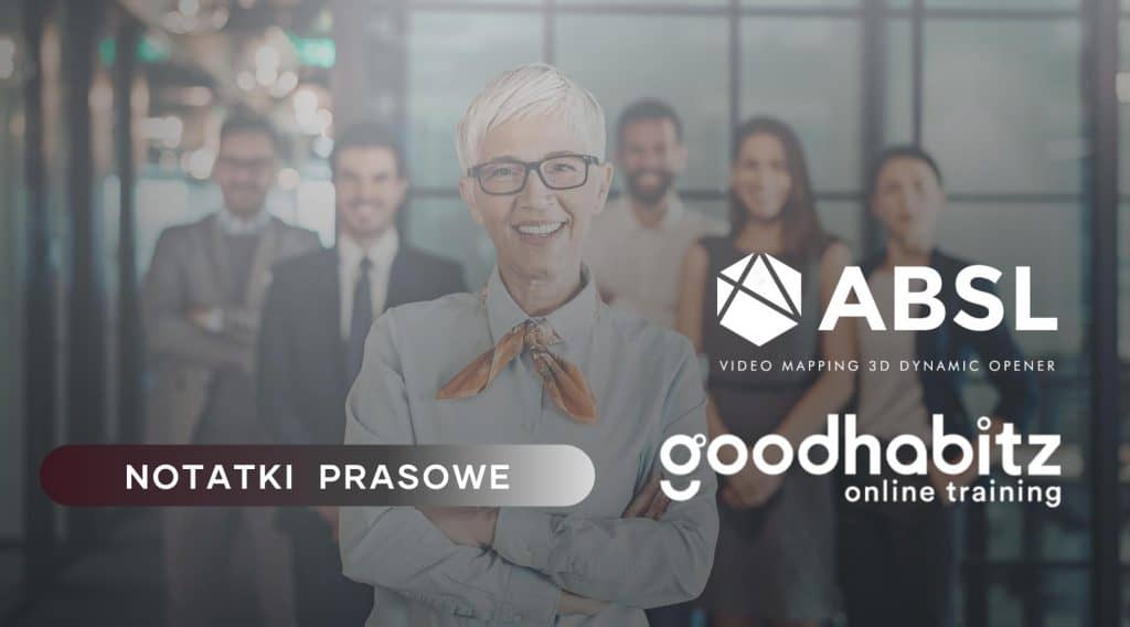 Ilustracja do artykułu: Liderzy pilnie poszukiwani – przywództwo w TOP 3 umiejętności cenionych na rynku pracy [Raport ABSL i wyniki badań GoodHabitz]. Przedstawia pracowników w różnym wieku i logo ABSL, Goodhabitz oraz tytuł działu Notatki Prasowe 