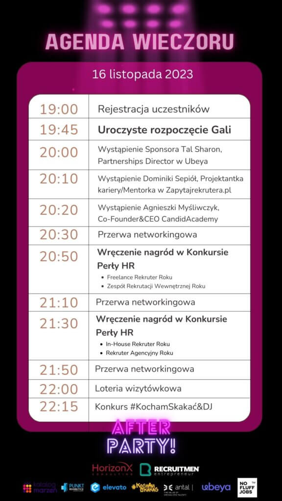 Grafika przedstawia Agendę Wieczoru Rekrutera