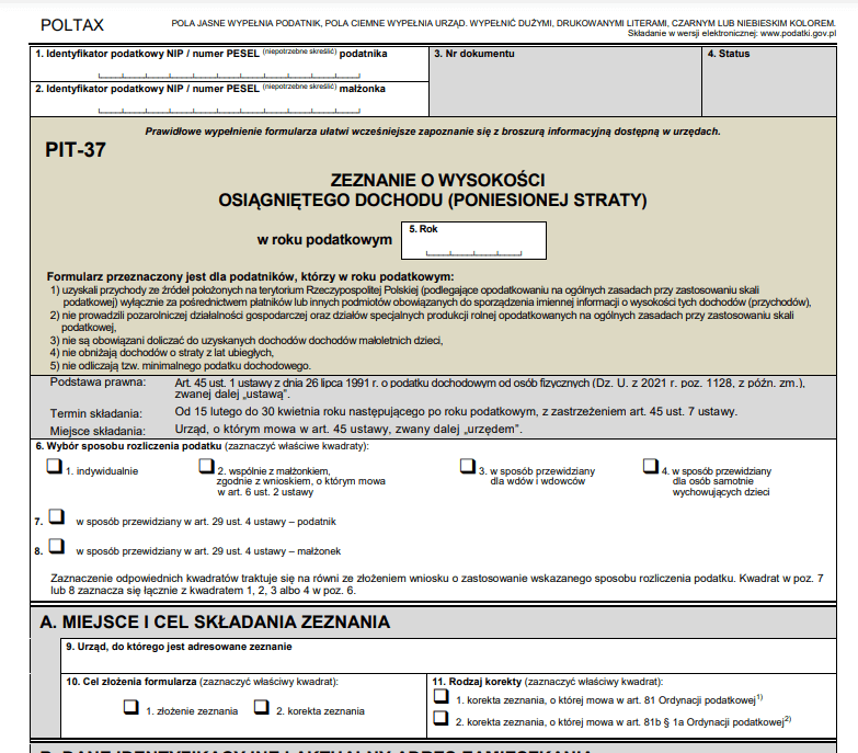 Ilustracja przedstawia PIT-37