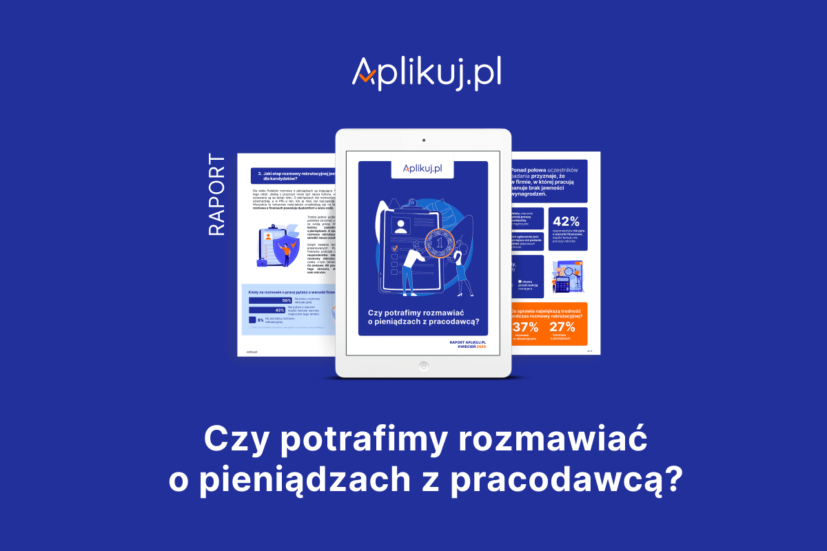 Ilustracja do notatki prasowej pt. "Czy potrafimy rozmawiać o pieniądzach z pracodawcą? Wyniki raportu Aplikuj.pl"