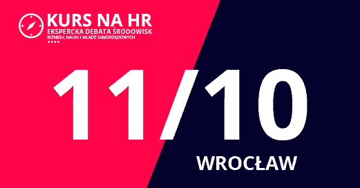 Grafika jest ilustracją do artykułu: XII KURS NA HR WE WROCŁAWIU. Przewdtsawia prostokąt, którego jedna połowa jest czerwona a druga czarna. Na polu czerwonym widnieje liczba 11 a na czarnym liczba 10, co odnosi się do daty spotkania.