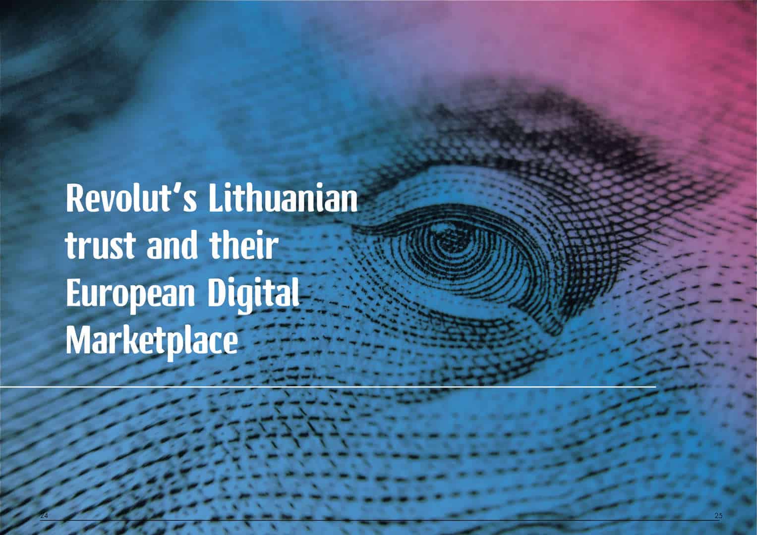 Grafika jest ilustracją do artykułu: Revolut Lithuanian Trust. Przedstawia fragment banknotu USD i tytuł artykułu.