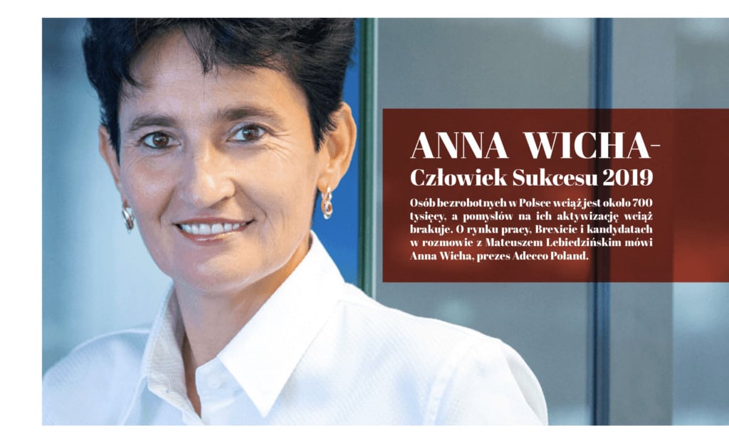 Zdjęcie jest ilustracją do artykułu: Anna Wicha - Człowiek Sukcesu 2019. Przedstawia Annę Wichę i tytuł artykułu oraz cytat.