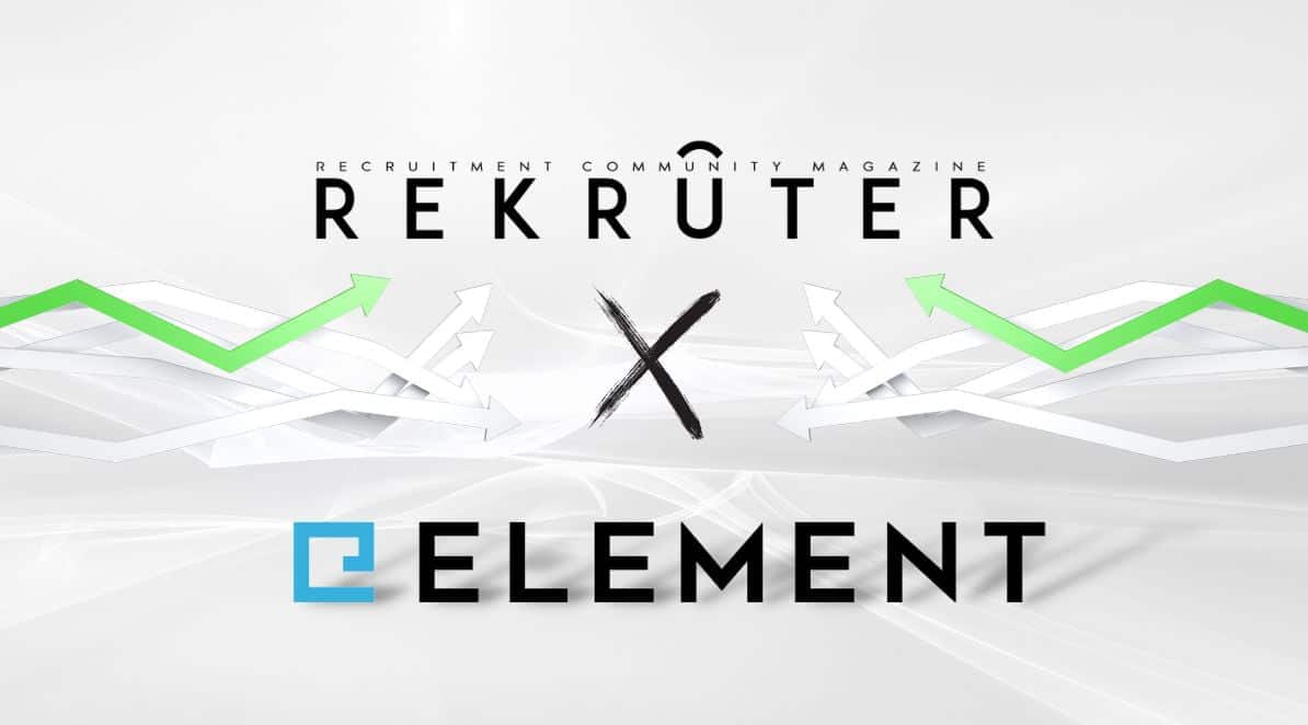 Obrazek jest ilustracją do artykułu: Ilość ofert pracy dla praktykantów w czerwcu. Rekruter x Element. Przedstawia logo Magazyny Rekruter i systemu Element