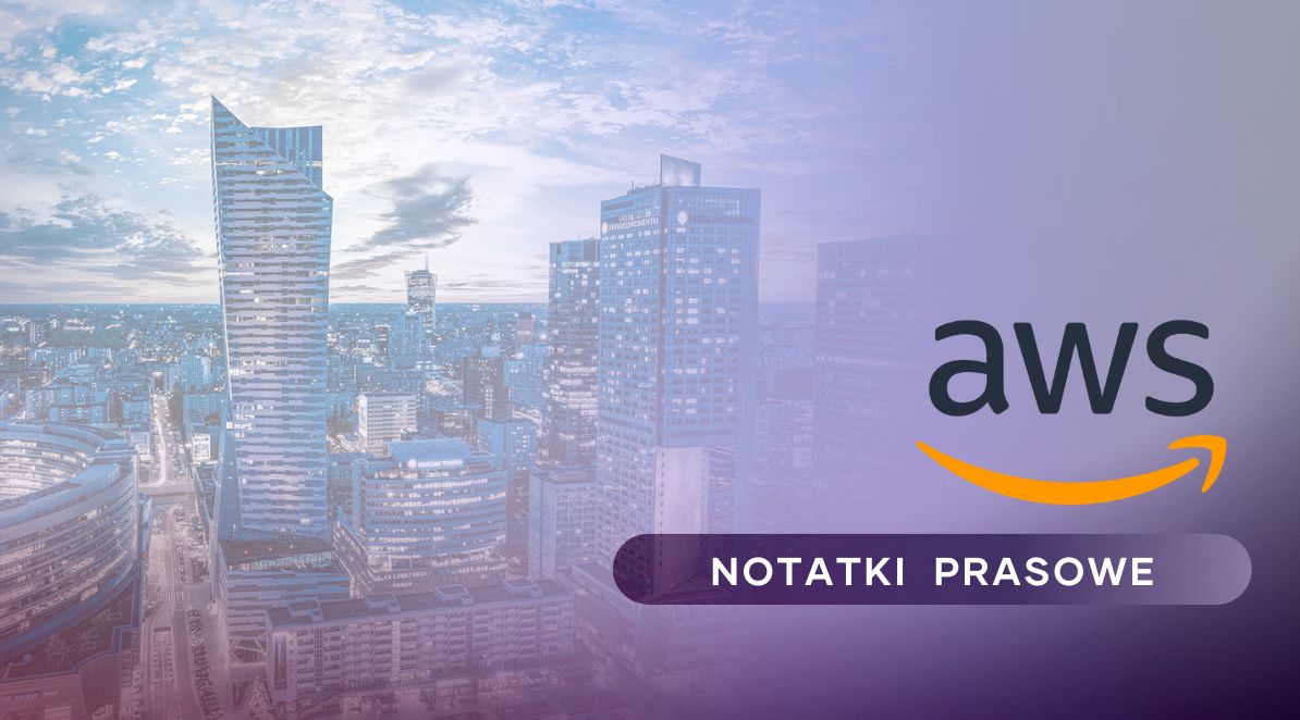 Zdjęcie jest ilustracją do artykułu: Raport: 77% Polaków chce aby ich dzieci uczyły się programowania. Przedstawia panoramę Warszawy oraz logo AWS i tytuł działu: Notatki Prasowe.