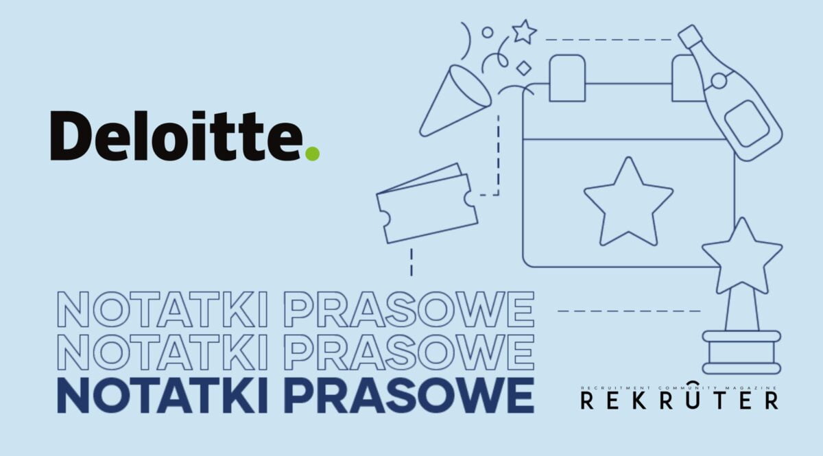 Grafika jest ilustracją do artykułu: Kreatywność jako kluczowy czynnik rozwoju. Tak uważa 90 proc. najszybciej rozwijających si. Przedstawia logo firm Deloitte i Magazyny Rekruter oraz tytuł działu: Notatki Prasowe.