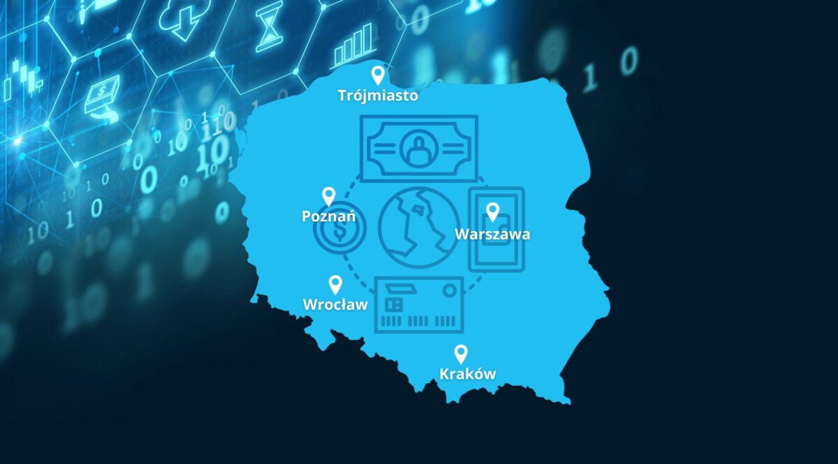 Mapa Polski i najważniejsze miasta dla Fintechu