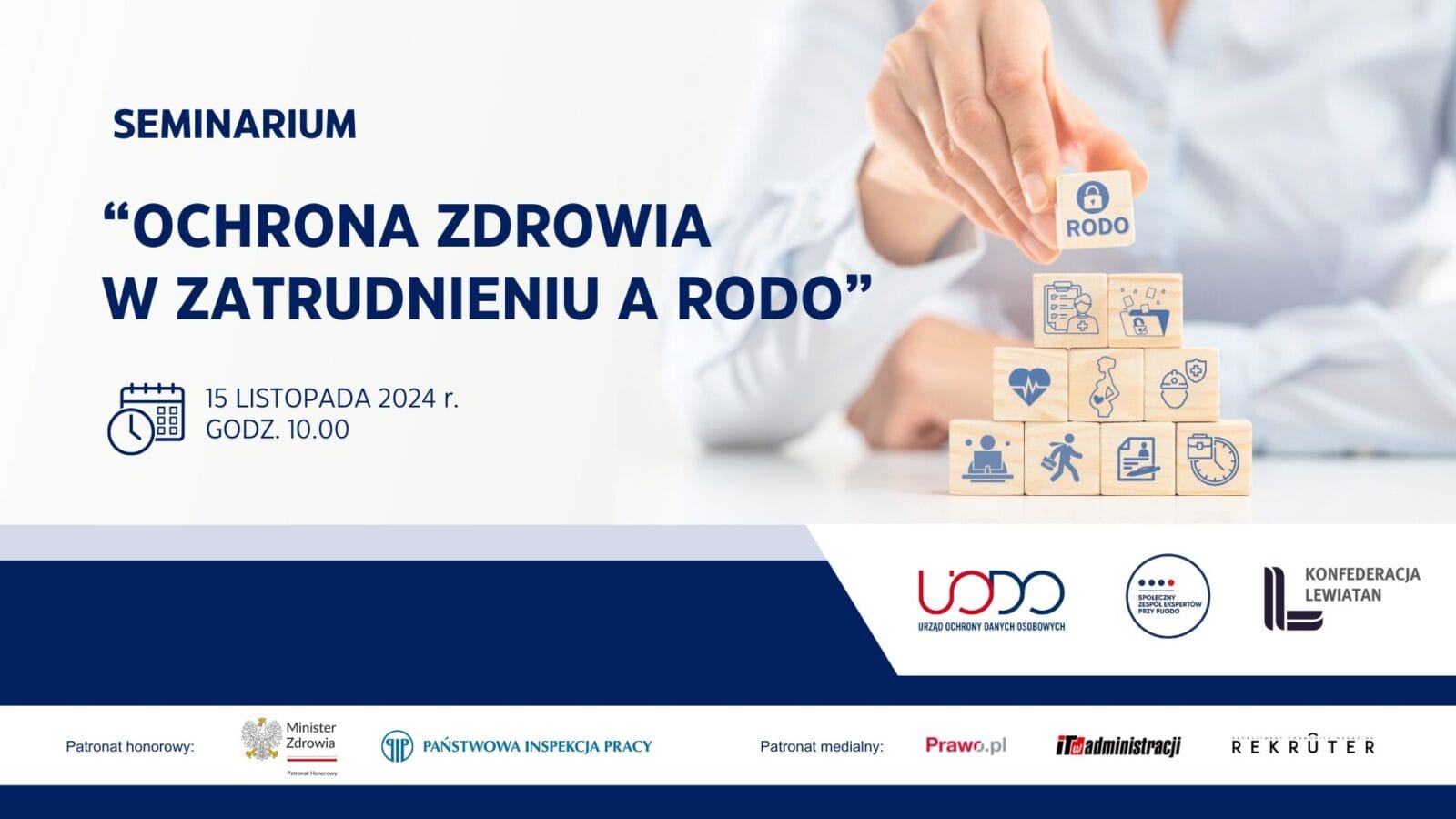 Ilustracja do notatki prasowej pt. Seminarium „Ochrona zdrowia w zatrudnieniu a RODO”