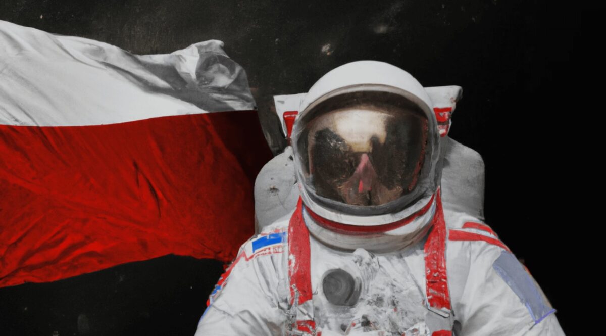 Zdjecie przedstawia astronautę w kosmosie przy Polskiej fladze. Jaki jest potencjał polskiego sektora kosmicznego? Creotech Instruments chce zostać liderem w tej części Europy